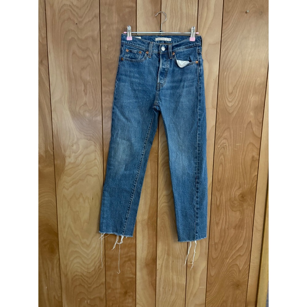 Levis Premium Wedgie Straight‎ Jeans Blue High Rise Raw Hem 24
